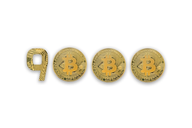 Tasso di cambio bitcoin 9000, isolato. Stile di valuta Crypto per il design.