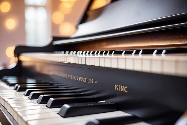 Tasti di pianoforte in primo piano su uno sfondo sfocato con bokeh