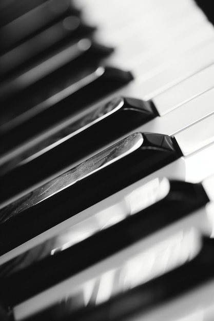 Tasti di pianoforte monocromatici da vicino