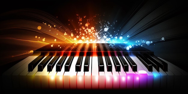 Tastiera di pianoforte con sfondo astratto luce bagliore