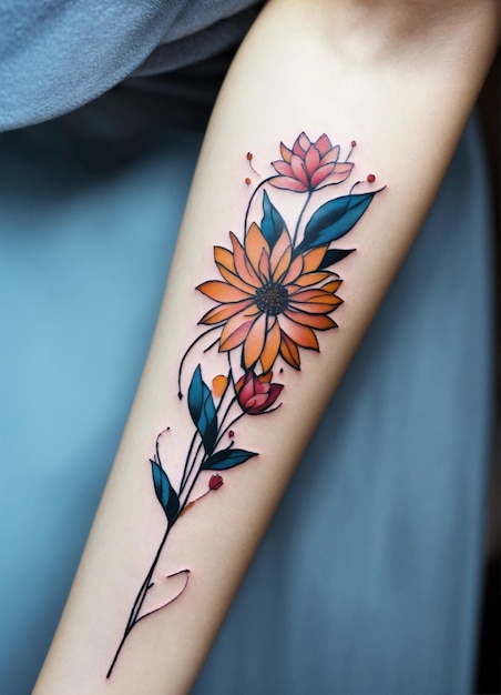 Tattoo abstract fleurs minimaliste sur les cotes femme (fiori astratti minimalisti sulle coste femminili)