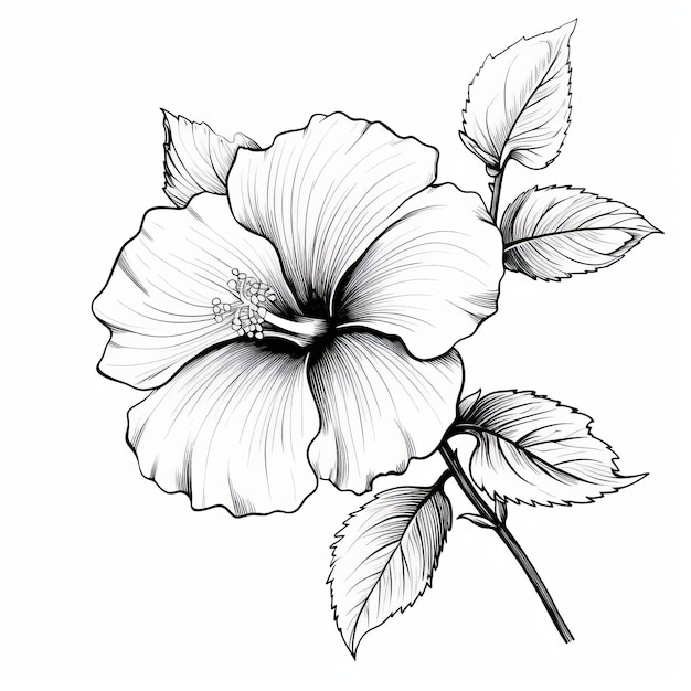 Tatuaggio di ibisco bianco e nero Illustrazione di due fiori con linee eleganti