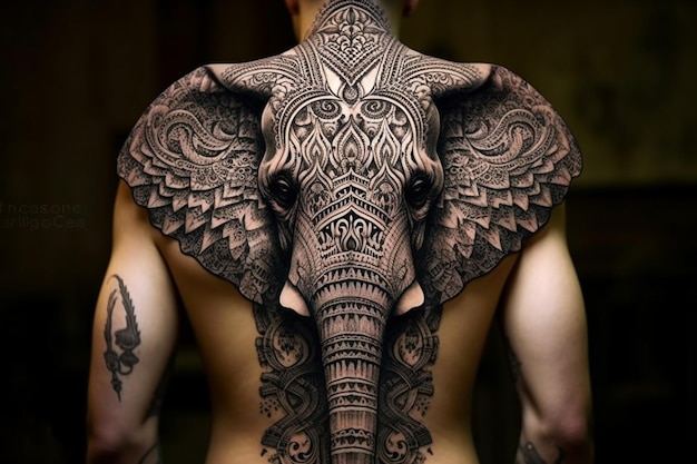 tatuaggio di un maestoso elefante adornato