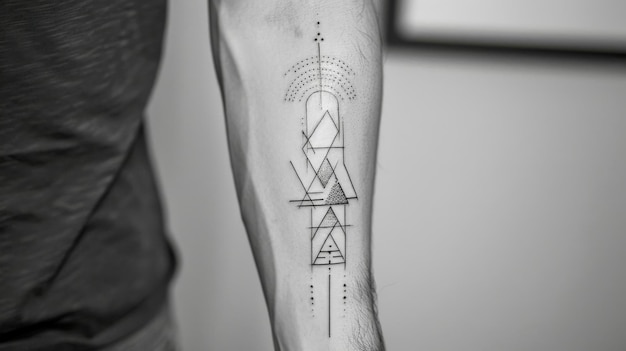 Tatuaggio geometrico sull'avambraccio in bianco e nero