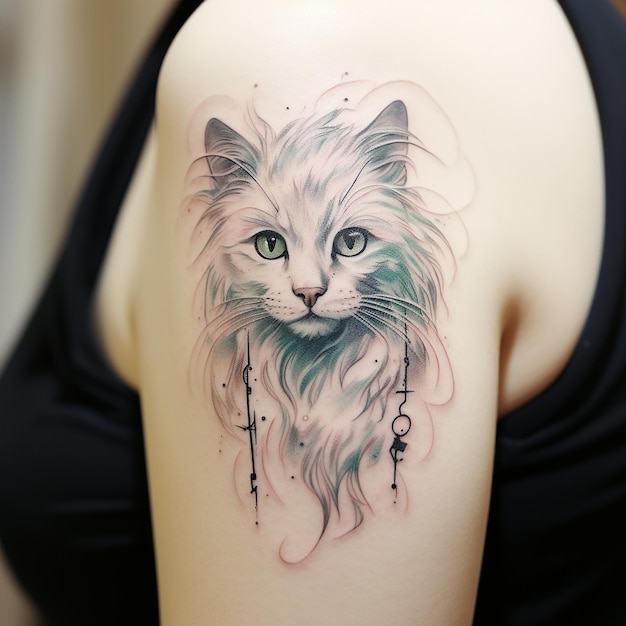 tatuaggio neko capelli bianchi stile tatuaggio