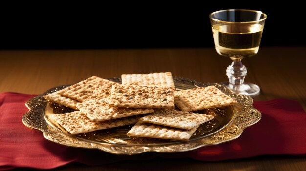 Tavola celebrativa del Seder della Pasqua con vino e uva di Matzah