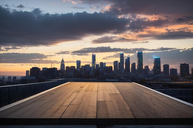 Tavola contro uno skyline della città al crepuscolo