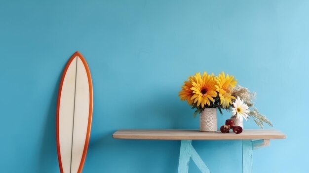 Tavola da surf con fiori Illustrazione AI Generative