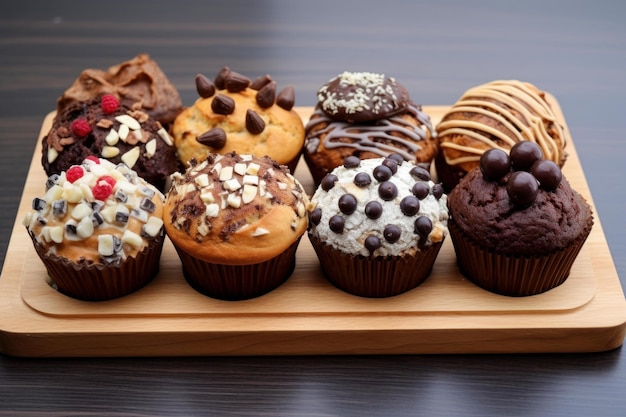 Tavola del dessert con muffin al cioccolato Generate Ai