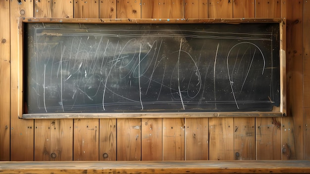 Tavola di classe vintage con cornice in legno tessitura di lavagna vuota concetto di sfondo educativo AI