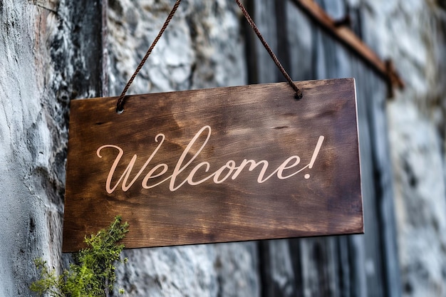 Tavola di legno con l'iscrizione in vernice Benvenuto Placca di benvenuto con iscrizione Saluto agli ospiti al matrimonio Benvenuto segno di iscrizione Decorazioni di matrimonio cerimonia di matrimonio all'aperto