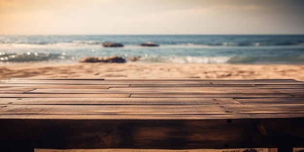 Tavola Di Legno Vuota In Spiaggia Tropicale