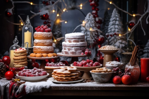 Tavola di Natale con dolci natalizi Cibo della vigilia di Natale