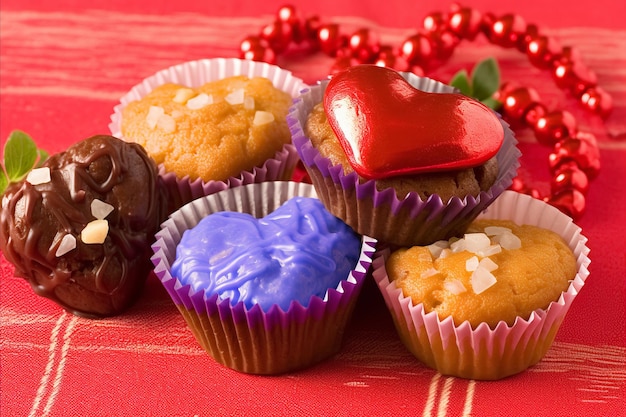 Tavola di San Valentino colorata e festiva con belle decorazioni e deliziosi dolci