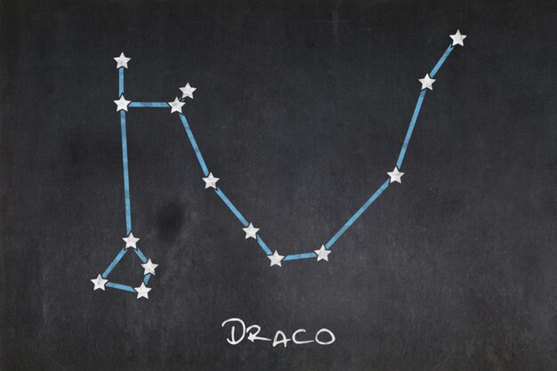 Tavola nera con la costellazione del Draco disegnata al centro