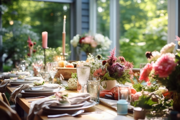 Tavola romantica con candele e fiori