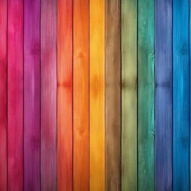 Tavole di legno colorate Sfondo arcobaleno IA generativa