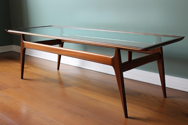 Tavolino Mid-Century dalle linee eleganti e piano in vetro