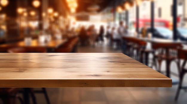 Tavolino sullo sfondo di una caffetteria sfocata con spazio per la copia Creato con la tecnologia generativa AI