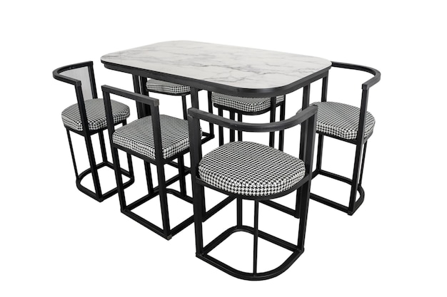 Tavolo bianco e nero e sedie con sedie corrispondenti su ciascun lato