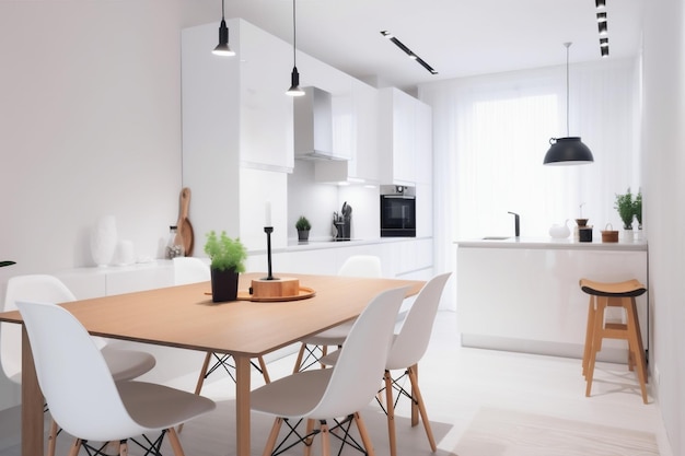 Tavolo casa design interni moderni mobili cucina sala da pranzo casa comfort sedia AI generativa
