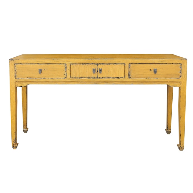 Tavolo console classico giallo isolato su sfondo bianco.