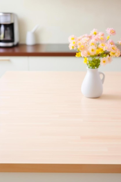 tavolo da cucina in legno e cucina sfocato sfondo stile interno scandinavo