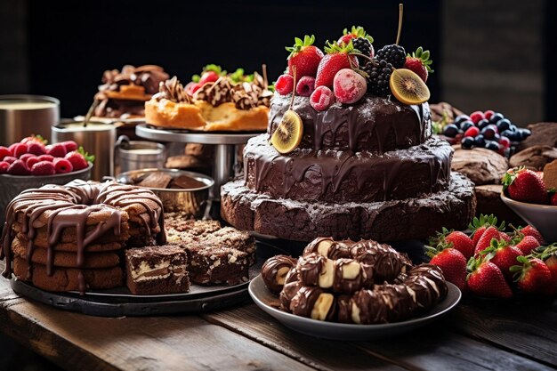 Tavolo da dessert con torte e pasticcini vari