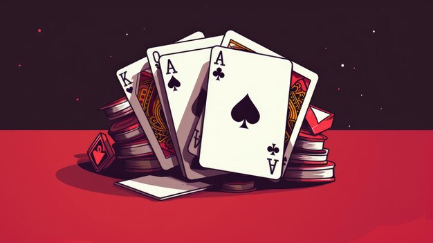 Tavolo da gioco del casinò con carte di blackjack e poker, fiches e scommesse elevate