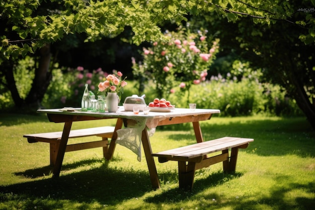 Tavolo da picnic in giardino