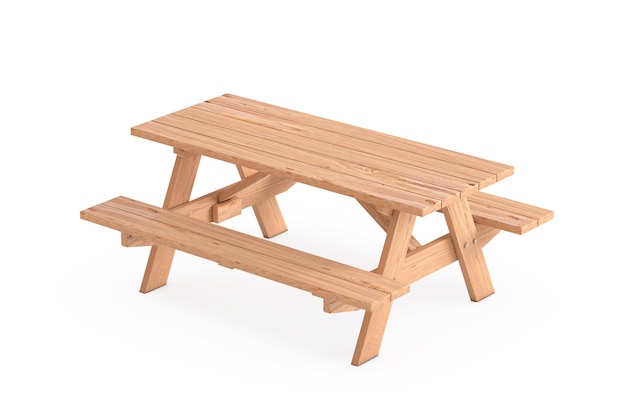 Tavolo da picnic in legno con panchine 3d Rendering