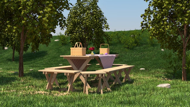Tavolo da picnic sulla natura