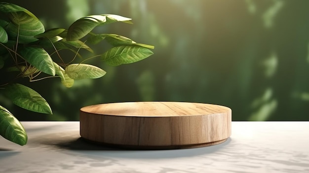 Tavolo da podio rotondo in legno di teak con venature belle e lisce Generative AI