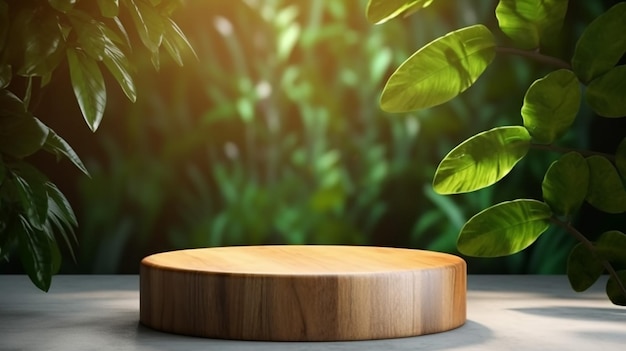 Tavolo da podio rotondo in legno di teak con venature belle e lisce Generative AI