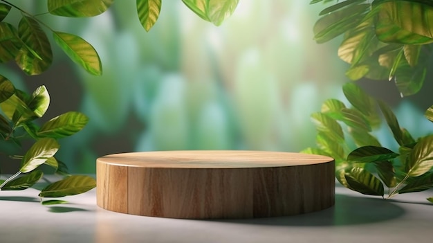 Tavolo da podio rotondo in legno di teak con venature belle e lisce Generative AI