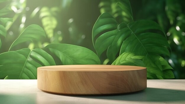 Tavolo da podio rotondo in legno di teak con venature belle e lisce Generative AI