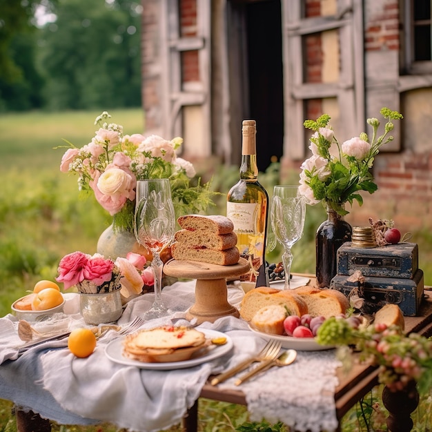 tavolo da pranzo in un giardino lussureggiante