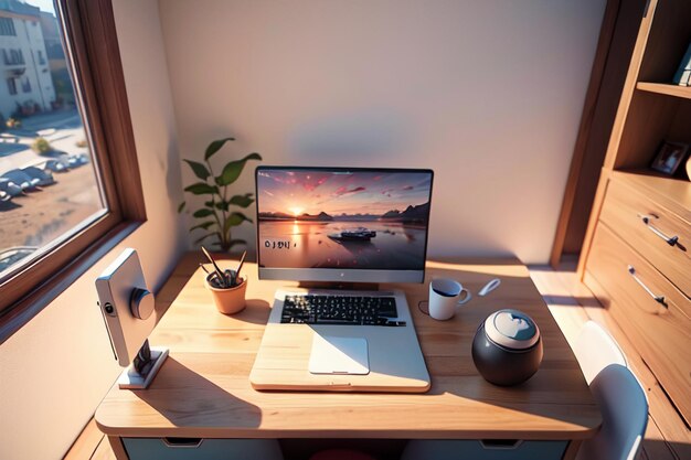 Tavolo da ufficio, tavolo da conferenza, scrivania per computer, area di lavoro, spazio interno intimo per il lavoro duro.
