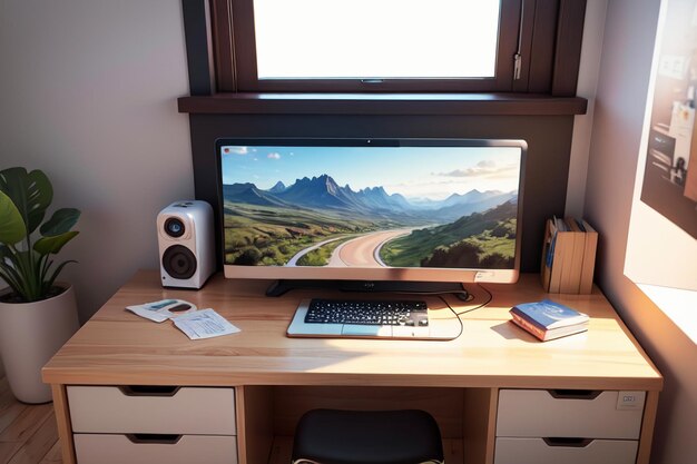 Tavolo da ufficio, tavolo da conferenza, scrivania per computer, area di lavoro, spazio interno intimo per il lavoro duro.