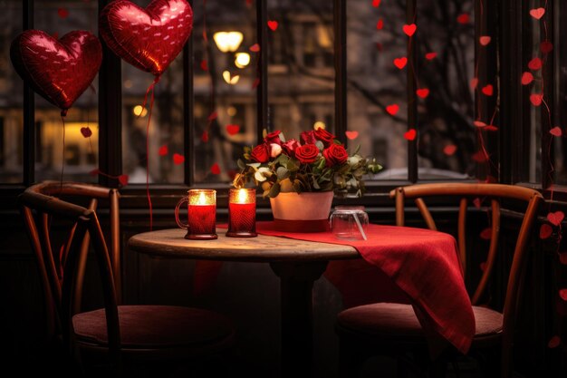 Tavolo decorato per il giorno di San Valentino caffè accogliente