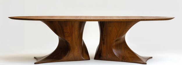 Tavolo di legno con due gambe su sfondo bianco