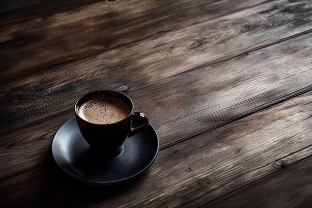 tavolo di legno con una tazza di caffè