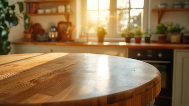 Tavolo di legno in cucina vicino alla finestra