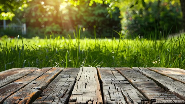 Tavolo di legno in giardino pavimento di legno nel giardino