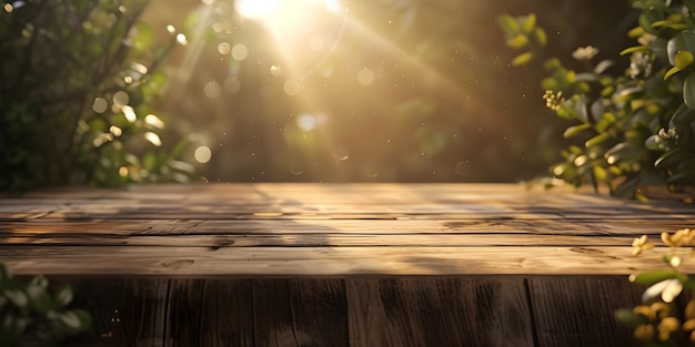 Tavolo di legno naturale con sfondo Bokeh sfocato