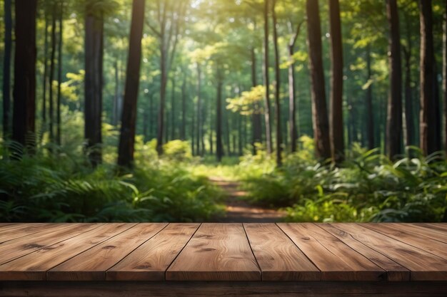 Tavolo di legno sullo sfondo della foresta