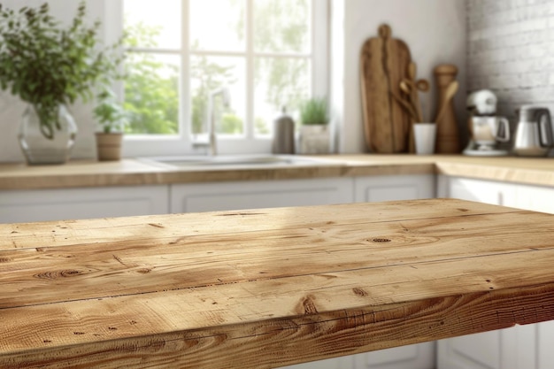 Tavolo di legno sullo sfondo interno del lavandino della cucina