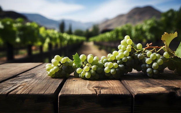 Tavolo di legno vuoto con vigna sfocata