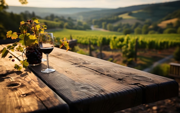 Tavolo di legno vuoto con vigna sfocata