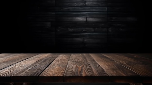 Tavolo di pulizia in legno scuro per cose che appaiono con soggiorno sfocato Risorsa creativa AI generata